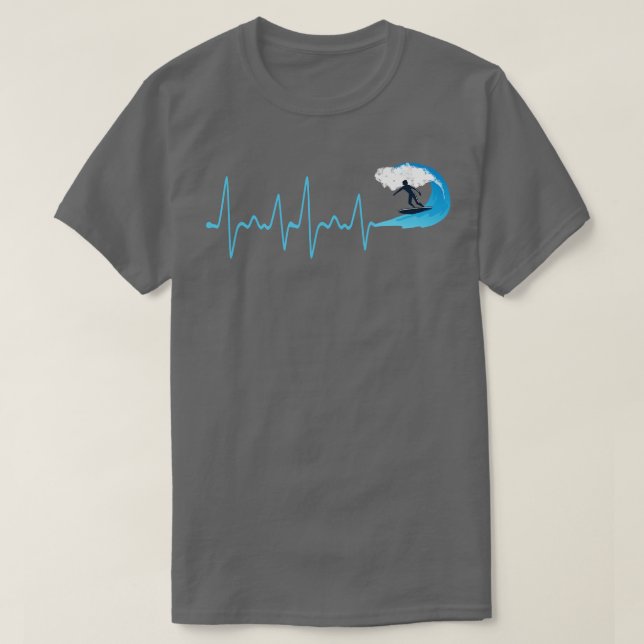 Water Wave Heartbeat Surfing T-Shirt (Design Front)