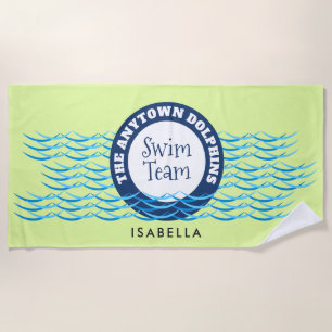 Water Waves Swim Team Personalised Beach Towel
