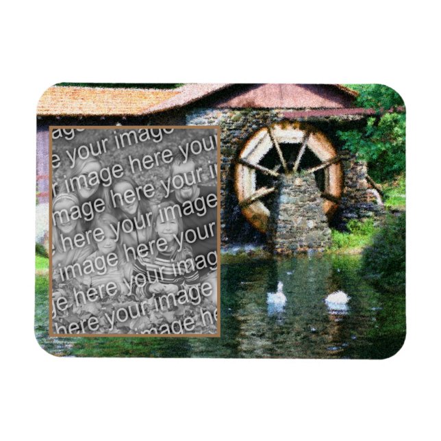 Water Wheel Duck Pond Painting Add Your Photo Magnet (Horizontal)