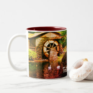 Water Wheel Duck Pond Seurat Painting Personalized Two-Tone Coffee Mug