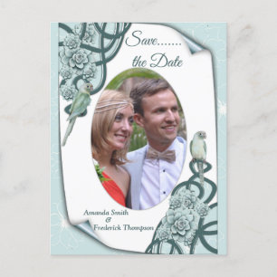 Water-wise Succulents in Mint blue / Pine Green Announcement Postcard