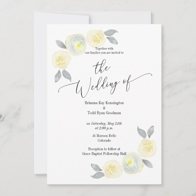 Water Yellow and Grey Wedding Invitation (Front)