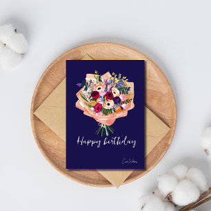 WatercoBeautiful Purple Birthday Card with Flowers