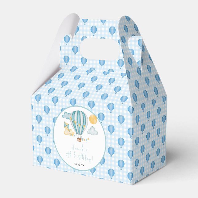 Watercolo Hot Air Balloon Kid 5th Birthday Party  Favour Box (Front Side)
