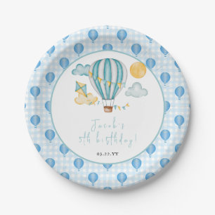 Watercolo Hot Air Balloon Kid 5th Birthday Party  Paper Plate