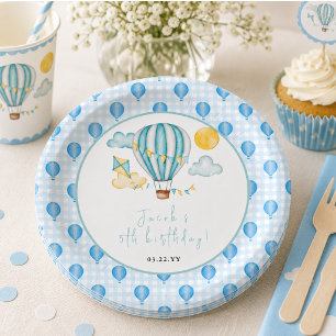 Watercolo Hot Air Balloon Kid 5th Birthday Party  Paper Plate