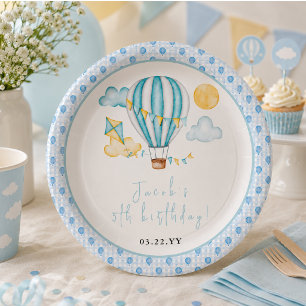 Watercolo Hot Air Balloon Kid 5th Birthday Party  Paper Plate