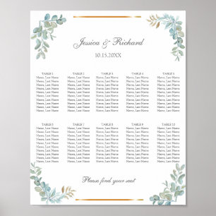 Watercolor 10 Tables Seating Chart Poster Sign