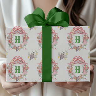 Watercolor 12 Days of Christmas Monogram Crest Wrapping Paper