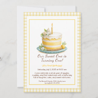 Watercolor 1st Birthday Invitation - Cake yellow