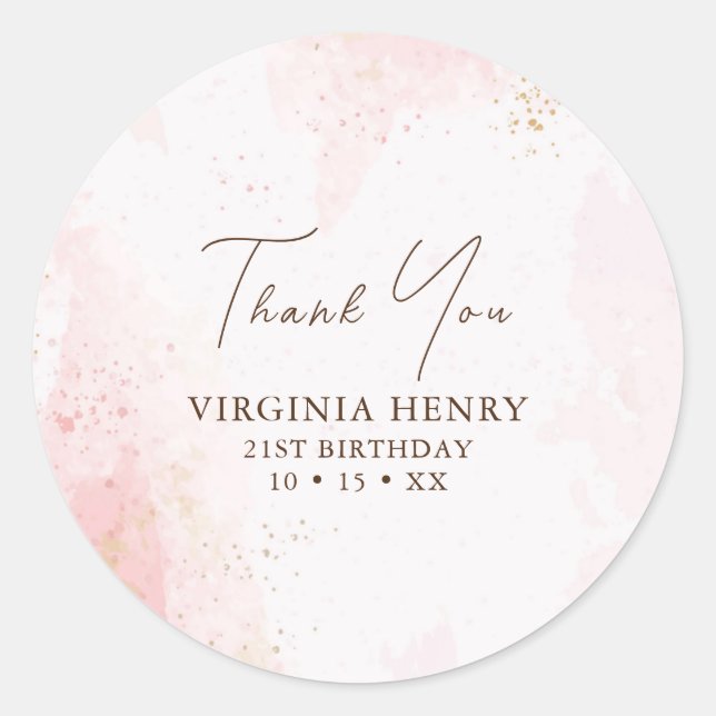 Watercolor 21st Birthday Party Classic Round Sticker (Front)