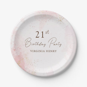 Watercolor 21st Birthday Party Paper Plate