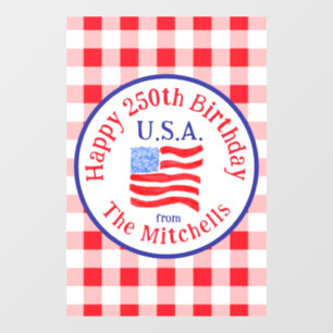 Watercolor 250 Birthday USA Flag Red Check 