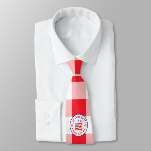 Watercolor 250 Birthday USA Flag Red Check July 4 Tie