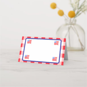 Watercolor 250 Birthday USA Flag Red Check Place Card
