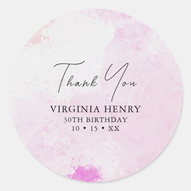 Watercolor 30th Birthday Classic Round Sticker (Front)