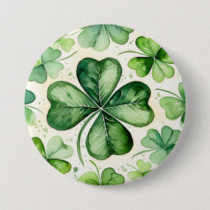 Watercolor 4 Leaf Clover Lucky Shamrock Irish Erin 7.5 Cm Round Badge