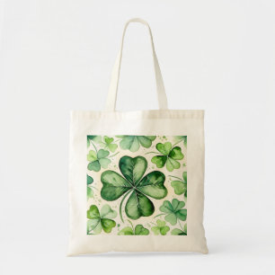 Watercolor 4 Leaf Clover Lucky Shamrock Irish Erin Tote Bag