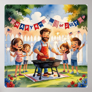 Watercolor 4th of July Family BBQ Poster