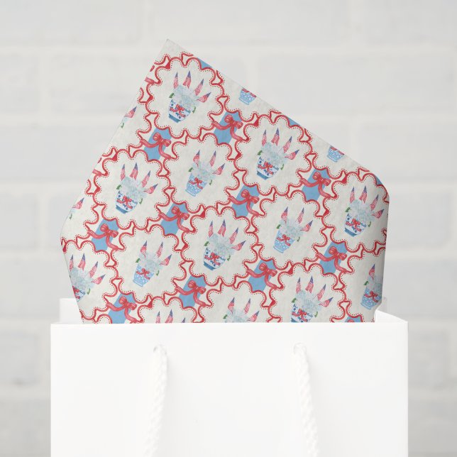 Watercolor 4th of July Hydrangeas & American Flags Tissue Paper (Gift Bag)
