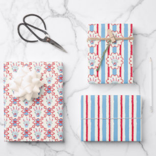Watercolor 4th of July Hydrangeas & American Flags Wrapping Paper Sheet