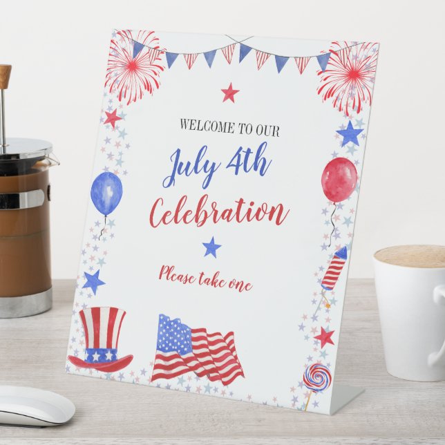 Watercolor 4th of July Independence Day Party Pedestal Sign (In SItu)