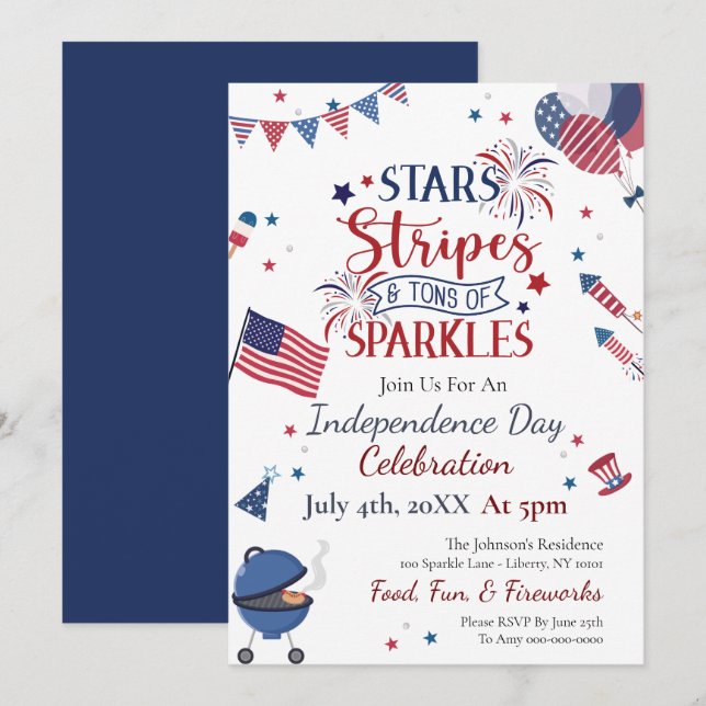 Watercolor 4th of July Party  Invitation (Front/Back)
