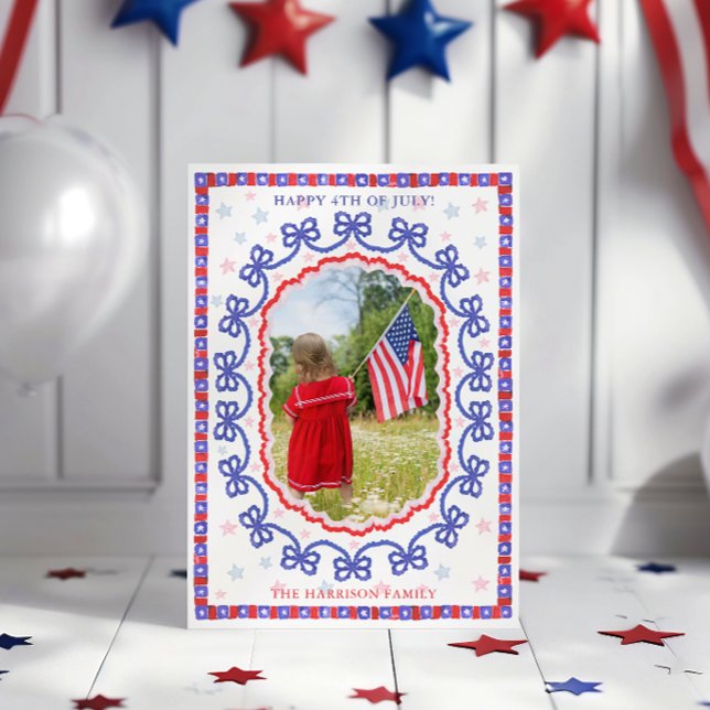 Watercolor 4th of July Patriotic Bow American Holiday Card (Creator Uploaded)