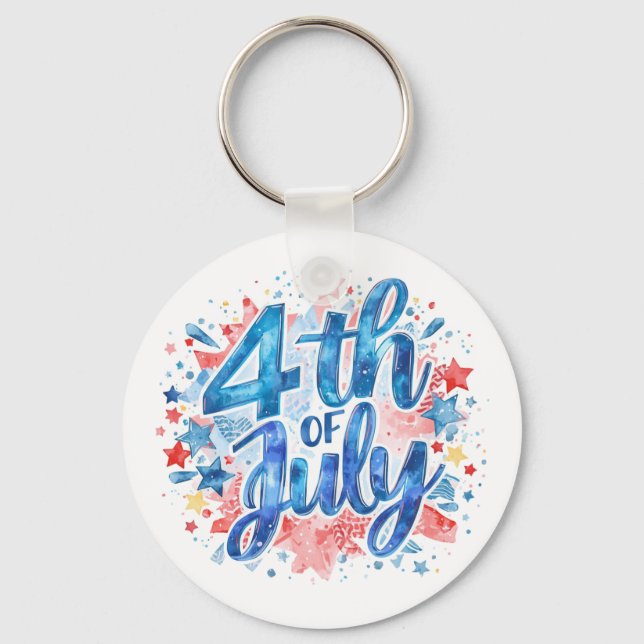 Watercolor 4th of July Patriotic Key Ring (Front)