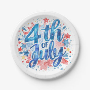 Watercolor 4th of July Patriotic Paper Plate