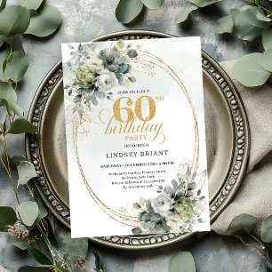 Watercolor 60th Birthday Dusty Green Invite