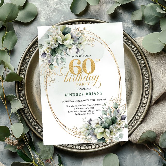 Watercolor 60th Birthday Greenery Gold Invite (Watercolor 60th Birthday Greenery Gold Invite

)