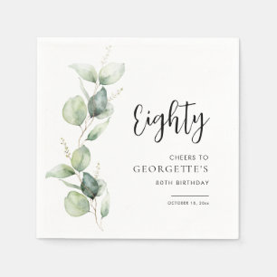 Watercolor 80th Birthday Eucalyptus Paper Napkin