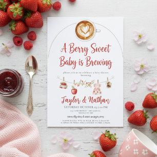 watercolor a berry sweet baby is brewing apple invitation