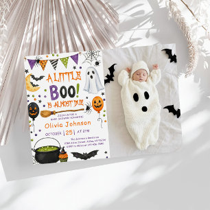 Watercolor A Little Boo Halloween Baby Shower Invitation