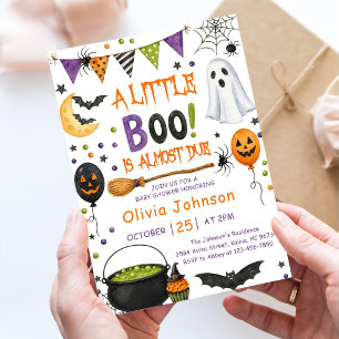 Watercolor A Little Boo Halloween Baby Shower Invitation