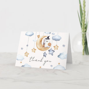 Watercolor A Little Boo Moon Stars Baby Shower  Thank You Card