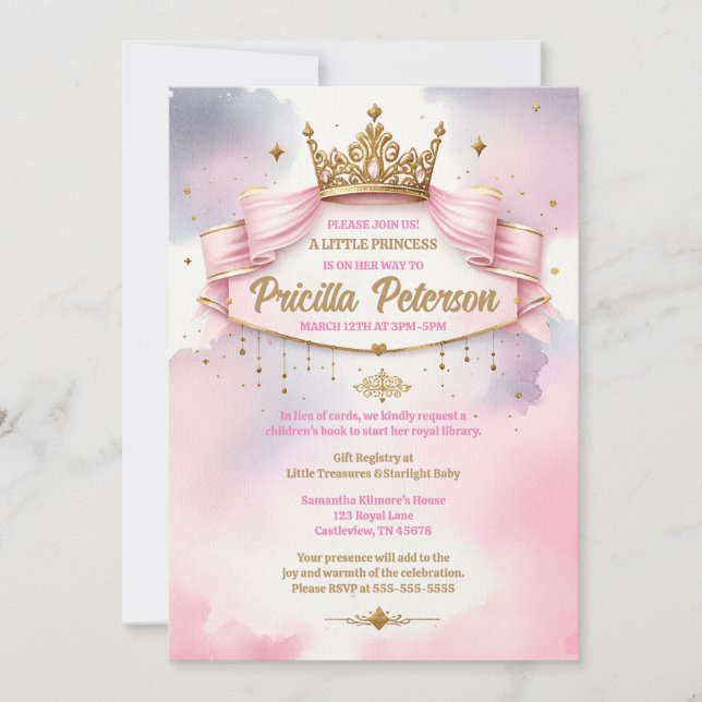 Watercolor A Little Princess Baby Shower Party Invitation (Front)