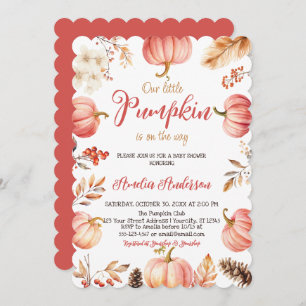 Watercolor A Little Pumpkin Fall Girl Baby Shower Invitation