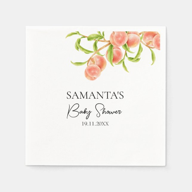 Watercolor A Sweet Little Peach Baby Shower Napkin (Front)