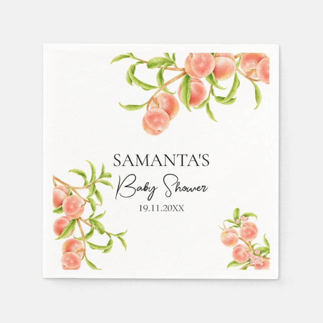 Watercolor A Sweet Little Peach Baby Shower Napkin (Front)