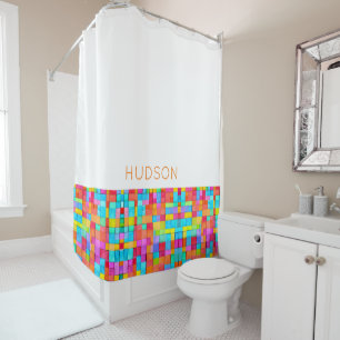 Watercolor Abstract Art Modern NAME Colourful Fun Shower Curtain