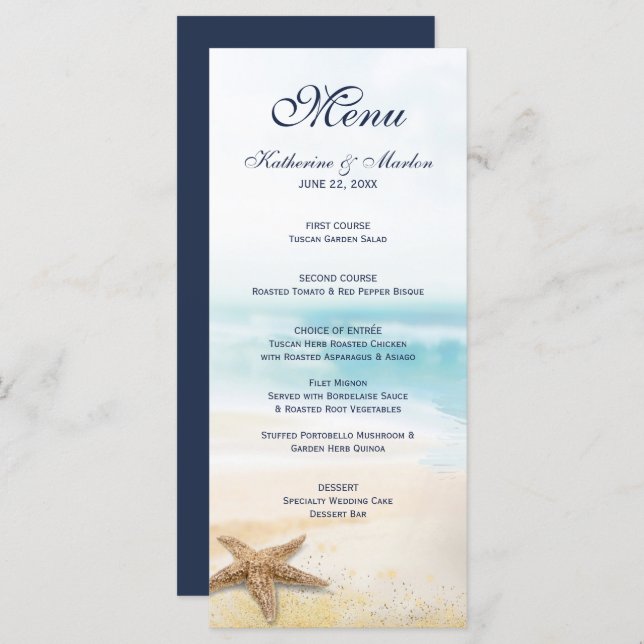 Watercolor Abstract Beach Starfish Wedding  Menu (Front/Back)