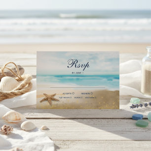Watercolor Abstract Beach Starfish Wedding RSVP