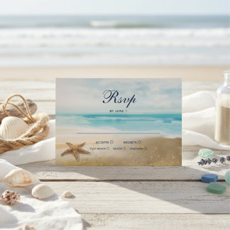 Watercolor Abstract Beach Starfish Wedding RSVP Card