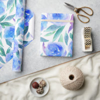 Watercolor abstract blue garden floral pattern