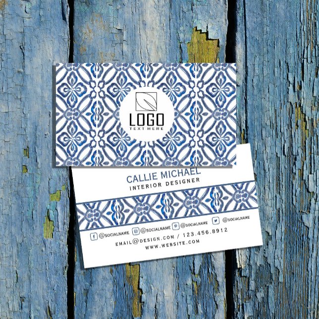 watercolor Abstract blue tiles Business Card (Embrace a fresh, artistic look with our watercolor abstract business card  #modernprofessional #tile)