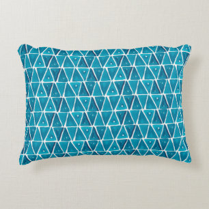 Watercolor abstract blue triangles seamless backgr decorative cushion