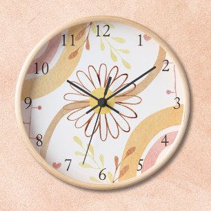 Watercolor Abstract Botanical Flower and Rainbow Clock