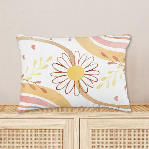 Watercolor Abstract Botanical Flower and Rainbow Decorative Cushion